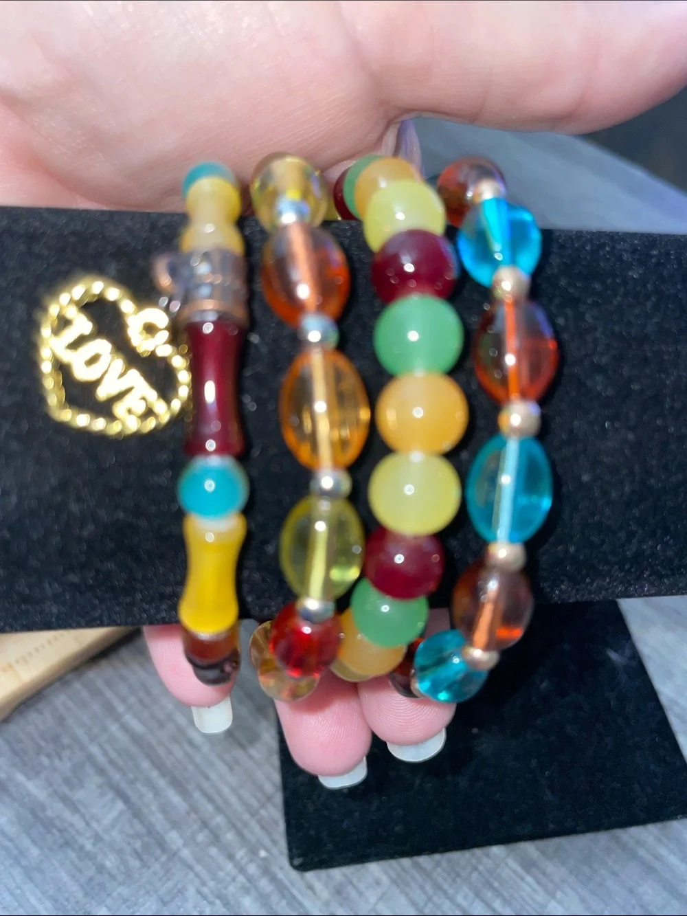 Fall Thanksgiving Multicolor Glass Beaded Stretch Bracelet Set of 4